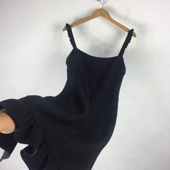 Likely Carmen Black Ruffle Knee Length Dress Size 8 Sleeve Stretch Flutter Hem - Picture 13 of 16